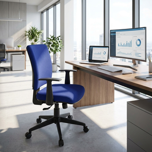 New Orleans Blue PU Leather and Fabric Padded Task Office <b>Chair</b> with Adjustable Height and Headrest for Home Use - Product Image 2