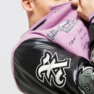 แจ็กเก็ตเบสบอลขนแกะแฟชั่นสำหรับผู้ชายเสื้อแจ็คเก็ตบอมเบอร์สำหรับใส่ไปวิทยาลัยโลโก้ได้ตามต้องการ - Product Image 4