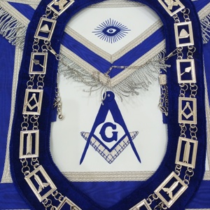 TABLIER MAÇONNIQUE MAÎTRE MAÇON AVEC COLLIER EN CHAÎNE MÉTALLIQUE ET BIJOU ARGENT BRODÉ À LA MAIN - Product Image 3