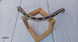 <b>Clear</b> Crystal Browbands in <b>Rose</b> Gold Deep U Shape Handmade Black Leather Browbands for Horses Available at Wholesale Export Sale - Product Image 2