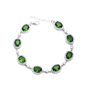Esmeralda CZ piedra forma ovalada Stony Charm pulsera hecha a mano esterlina joyería fina joyería al por mayor - Product Image 1
