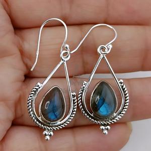 Boucles d'oreilles pendantes en labradorite : bijoux en argent sterling 925 avec pierre précieuse en forme de goutte - Product Image 3