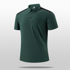 Haut solide décontracté pour hommes d'affaires pour POLO plat jersey sergé de soie de glace à séchage rapide treillis extensible col montant polos - Product Image 3