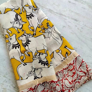 KALAMKARI NELLORE SOIE JARI BORDER SAREES AVEC BLOUSE - Product Image 1