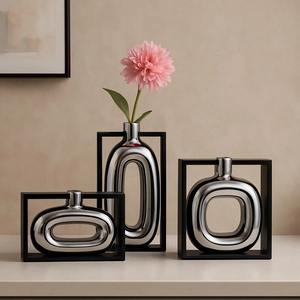 Florero Negro y Plateado para Decoración del Hogar, Sala de Estar, Estilo de Estante, Recepción de Hotel y Exhibición Interior de Oficina - Product Image 2