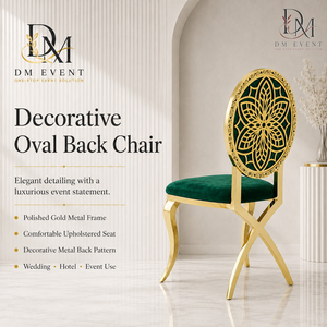 Floral Cutout Back Gold Stainless Steel Wedding <b>Chair</b> with Green Upholstery for Wedding and Banquet Events Event Seating - Product Image 1