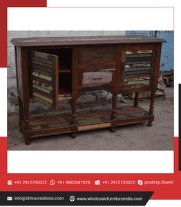 Sustainable Solid <b>Wood</b> Farmhouse Cabinet for Home Living Room Artisanal Craftsmanship Adjustable Height SHIVA CREATIONS for - Product Image 5