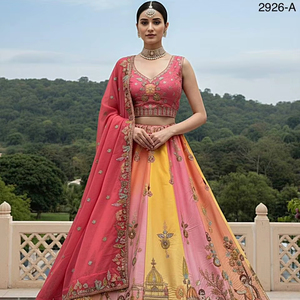 Parche bordado en Lehenga multicolor con trabajo de bordado sobrio con hermosa dupatta y blusa - Product Image 5