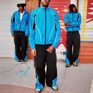 Winter Streetwear Color Block 100% Cotton <b>Lightweight</b> Breathable Windbreaker Set | Custom Embroidery Men's Two-Piece Tracksuit - Product Image 1