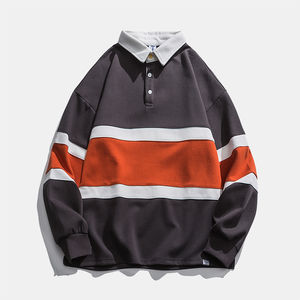 Camiseta Polo de rugby de algodón 100% de manga larga, camiseta Polo de punto a rayas personalizada - Product Image 2