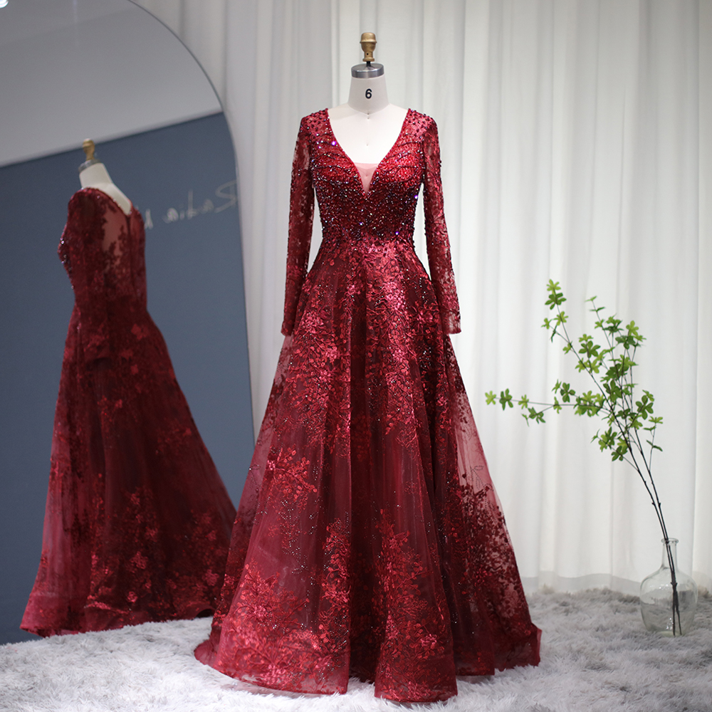 green emerald velvet dress Rosalina Square Neck Long Sleeve Evening Gown in Burgundy or Black