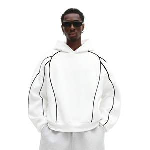 Whole Sales New Fashion Cotton Terry Eco-Friendly Men's Contrast Piping Embroidery Oversize <b>Hoodie</b> Ribbed Cuff Pullover <b>Hoodie</b> - Product Image 1