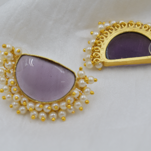 Pendientes de tuerca de piedra, última colección, pendientes de tuerca chapados en oro de diseñador, venta al por mayor, Pendientes chapados en oro de 18 quilates hechos a mano para mujer - Product Image 4