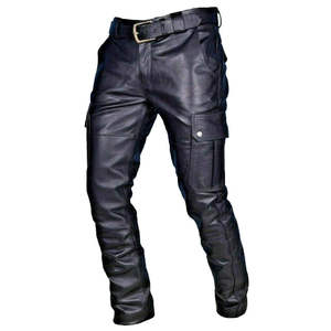 Pantalones de Motociclista de Cuero Genuino para Hombre, Cierre de Botones, Resistentes al Viento, Ecológicos, Duraderos, con Logotipo en la Cintura - Product Image 1