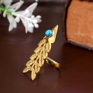 Turquoise Arrow Leaf <b>Ring</b> 18k Gold Plated Tribal <b>Adjustable</b> Large Wholesale <b>Ring</b> For Women - Product Image 4