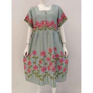 ชุดเดรสผ้าเรยอนสำหรับใส่ในชีวิตประจำวันชุดเดรสลำลองลายดอกไม้คอตั้งสั้นสำหรับฤดูร้อน - Product Image 1