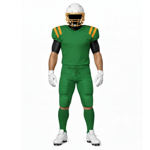Uniforme de football américain vert forêt professionnel : maillot d'équipe personnalisé avec des bandes athlétiques sur les épaules et pantalon avec poche rembourrée - Product Image 2