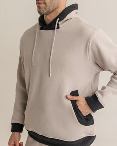 Vêtements de sport sur mesure en gros, vêtements de sport d'hiver, ensemble de survêtement beige pour homme, survêtement de jogging avec bordure contrastée, streetwear urbain - Product Image 5
