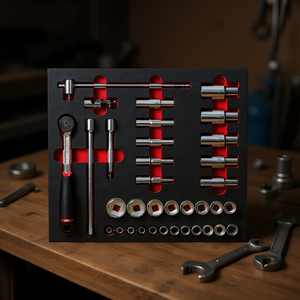 Juego de herramientas Usag de 35 piezas con módulos de espuma bicolor, incluye trinquete y vasos - Product Image 3