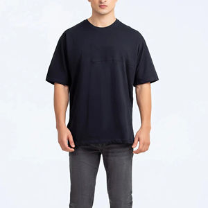 Hommes 100% ringer coton hommes t-shirts personnalisé brodé logo respirant solide couleur noire surdimensionné hommes chemise - Product Image 3