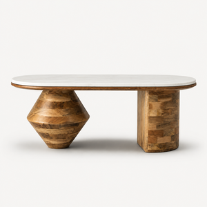 Table basse carrée en bois de manguier massif et marbre |   Meubles de salon durables, faciles à nettoyer, design moderne, garantie de 3 ans - Product Image 1