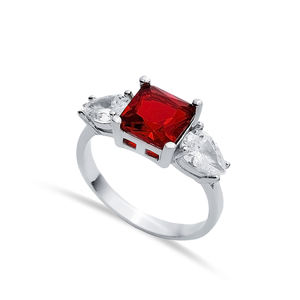 Corte cuadrado granate pera corte CZ piedra venta al por Mayor turco hecho a mano anillo de racimo 925 joyería de plata esterlina - Product Image 1