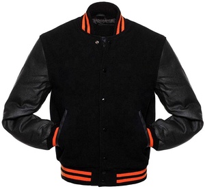 Venta al por mayor de chaquetas personalizadas baratas Letterman Varsity con mangas de piel de vaca blanca genuina CollegeBaseballjacket para hombres - Product Image 2