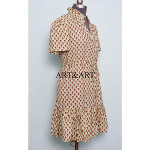 Nouvelle Collection Robe Courte Lavable Style Doux pour Femme, Imprimée à la Main, pour Mariage et Soirée, Taille Naturelle, en Coton - Product Image 5