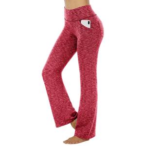Pantalon évasé droit élastique taille haute Yoga poches décontracté vacances femmes vêtements solide basique pantalon mince pantalons longs Sport - Product Image 3