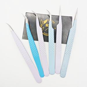 Pinzas de pestañas de aislamiento de Punta curva con mango de agarre de diamante de etiqueta privada, pinzas de agarre perfectas de 45 grados de acero inoxidable con logotipo personalizado - Product Image 5