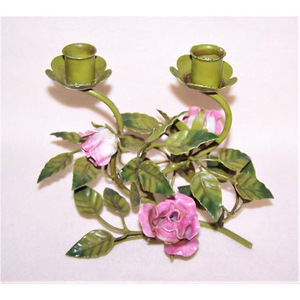 Porte-bougie décoratif en fer forgé en forme de rose, bougeoir vintage en métal, toleware, floral, pour table, candélabre en métal, support de bougie - Product Image 2