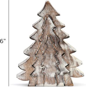 Figurine d'arbres de nidification de Noël en bois de manguier 8x6 de haute qualité, blanchie à la chaux et à collectionner - Product Image 3