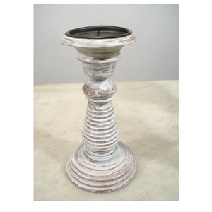 Haute qualité rustique blanc lavage finition bois pilier bougeoir pour dessus de Table décoratif maison salon fête utilisation - Product Image 3