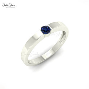 Bague en or massif 14 carats faite à la main, saphir bleu Solitair septembre pierre de naissance 3mm coupe à la mode en gros bijoux mariages - Product Image 4