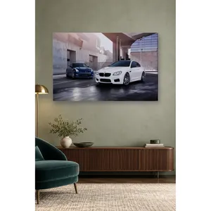 Impression sur toile Fida White BMW M6 et Blue GT-R sur fond d'architecture en béton - Product Image 4