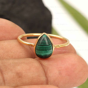 Artistry Natural Malachite <b>Ring</b> 925 Sterling <b>Silver</b> 7x10mm Pear Shape 18K Gold Plated <b>Eternity</b> Vermeil Fine Jewelry Distributor - Product Image 2
