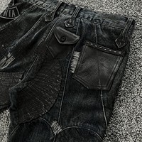 Jeans Unisex OEM Negros de Cintura Media, Transpirables, 100% Algodón, Tejido Denim, Lavado a la Piedra, Lavado Láser, Rotos, Estilo Vintage, Corte Acampanado