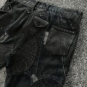 OEM negro de talle medio transpirable 100% algodón tejido lavado a la piedra rasgado tobillo vintage pantalones vaqueros acampanados - Product Image 6