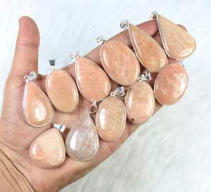 Lot de pendentifs en pierres précieuses d'amazonite orange naturelle Collier pendentif en amazonite orange Pendentif plaqué argent Bijoux en gros - Product Image 2