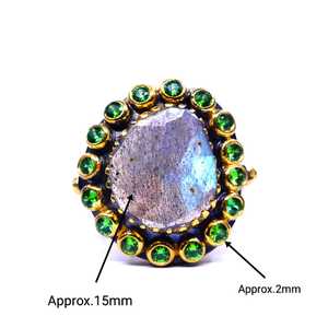 925 Sterling Silver Classic Style Green Topaz <b>Ring</b> Gold Plated Labradorite for Weddings - Product Image 6