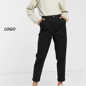 100% Cotton Women Black Chino Pants Popular Mid Waist Comfortable Ladies Formal Dress Casual Trousers Solid Color Chino Pants