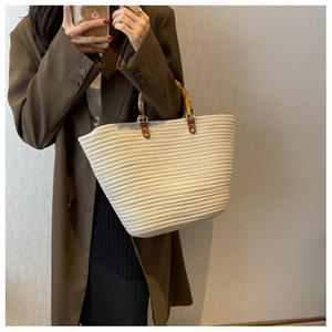 Elegant Popular Woven Women's 2026 New Style Fashion Tote Bag Patchwork Open <b>Top</b> Two Straps Large Capacity Bamboo Shoulder Bag - Product Image 6