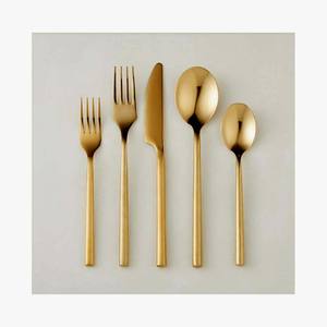 Stainless Steel PVD <b>Gold</b> Plated Cutlery Set with Unique Long Handle Square Design Luxury Spoons Utensils Set - Product Image 4