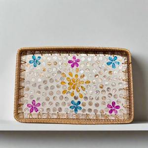 Plateaux en rotin MOP Offres Spéciales nacre plateau de service pour aliments boissons pièce de table - Product Image 5