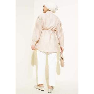 Chemise Ceinture Epaule Froncée Beige - Product Image 4