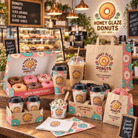 Emballages personnalisés AT PACK pour les boutiques de beignets, avec boîtes à beignets, sacs en papier, gobelets à café et fournitures à emporter