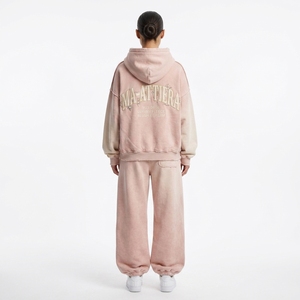 Conjunto de Sudadera con Capucha y Pantalones Deportivos para Mujer, Color Rosa Rubor, con Pedrería Bordada, de Algodón y Felpa, Estilo Oversize, Venta al Por Mayor OEM - Product Image 2