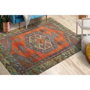 Alfombra Estampada de Estilo Vintage Geométrico: Diseño Oriental, Alfombra Antideslizante, Alfombra Delgada No Tejida - Product Image 1