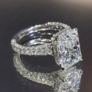 Tishya Diamond 4.88 TCW Radiant Cut Moissanite Three-Row Engagement <b>Ring</b> 14K Solid White <b>Gold</b> <b>Vintage</b> Style <b>Gold</b> Plated Wedding - Product Image 3