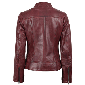 <b>Leather</b> <b>Jacket</b> For Women's Breathable Solid Color Quick Dry Front Zipper Stand Collar Multiple Pocket <b>Long</b> Sleeves Unique Design - Product Image 6